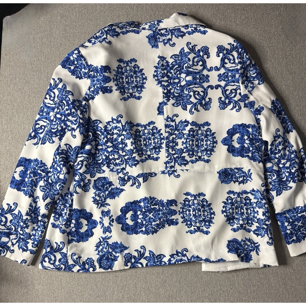 Kim Rogers Women's Open Front Blazer Jacket Size Large Blue And White Floral - Picture 11 of 12
